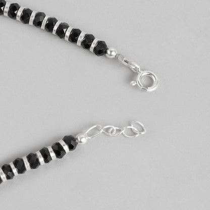 Black Beads with Evil Eye 925 Silver Bold Bracelet in Silver Chain