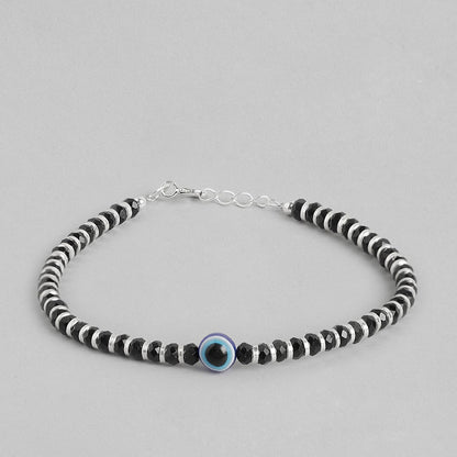 Black Beads with Evil Eye 925 Silver Bold Bracelet in Silver Chain