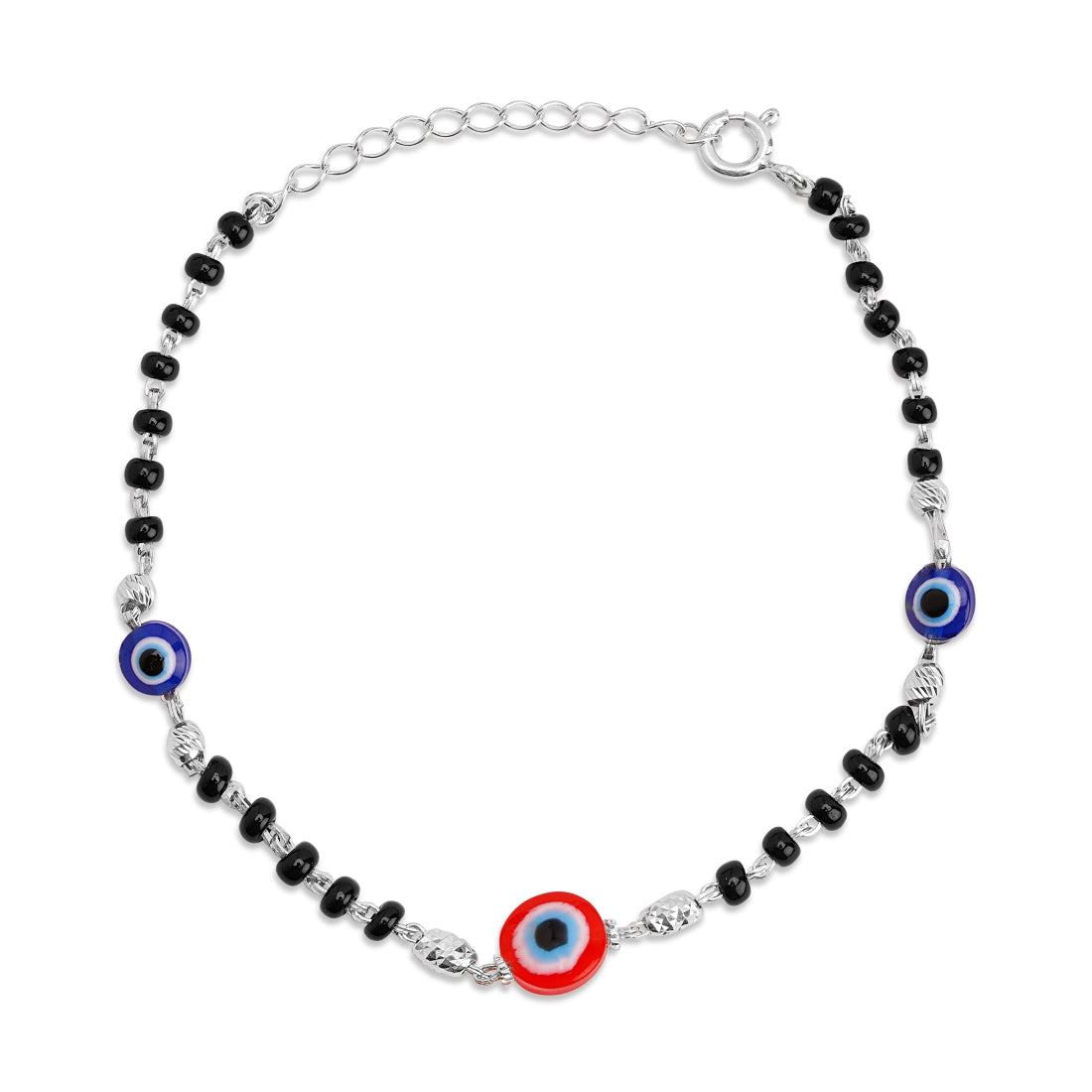 Beaded Evil Eye 925 Sterling Silver Chain Bracelet