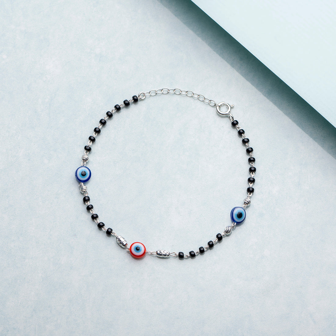 Beaded Evil Eye 925 Sterling Silver Chain Bracelet