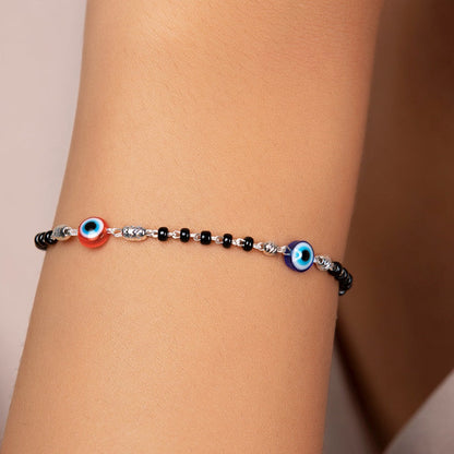 Beaded Evil Eye 925 Sterling Silver Chain Bracelet